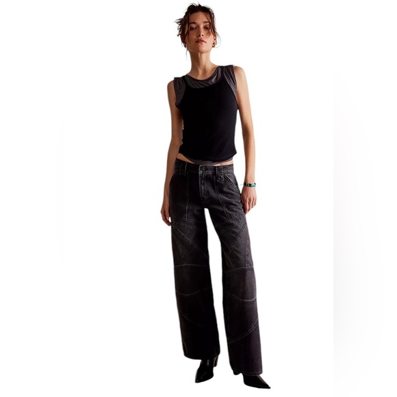 We The Free Free People Womens Jeans Unknown Reasons Moto Straight Boyfriend 25
